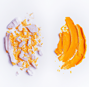 Purple with orange dried paint and solid orange dried paint