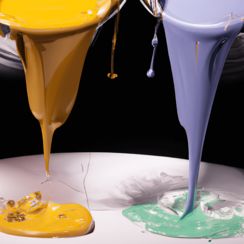 Orange paint and purple paint spilling out of buckets